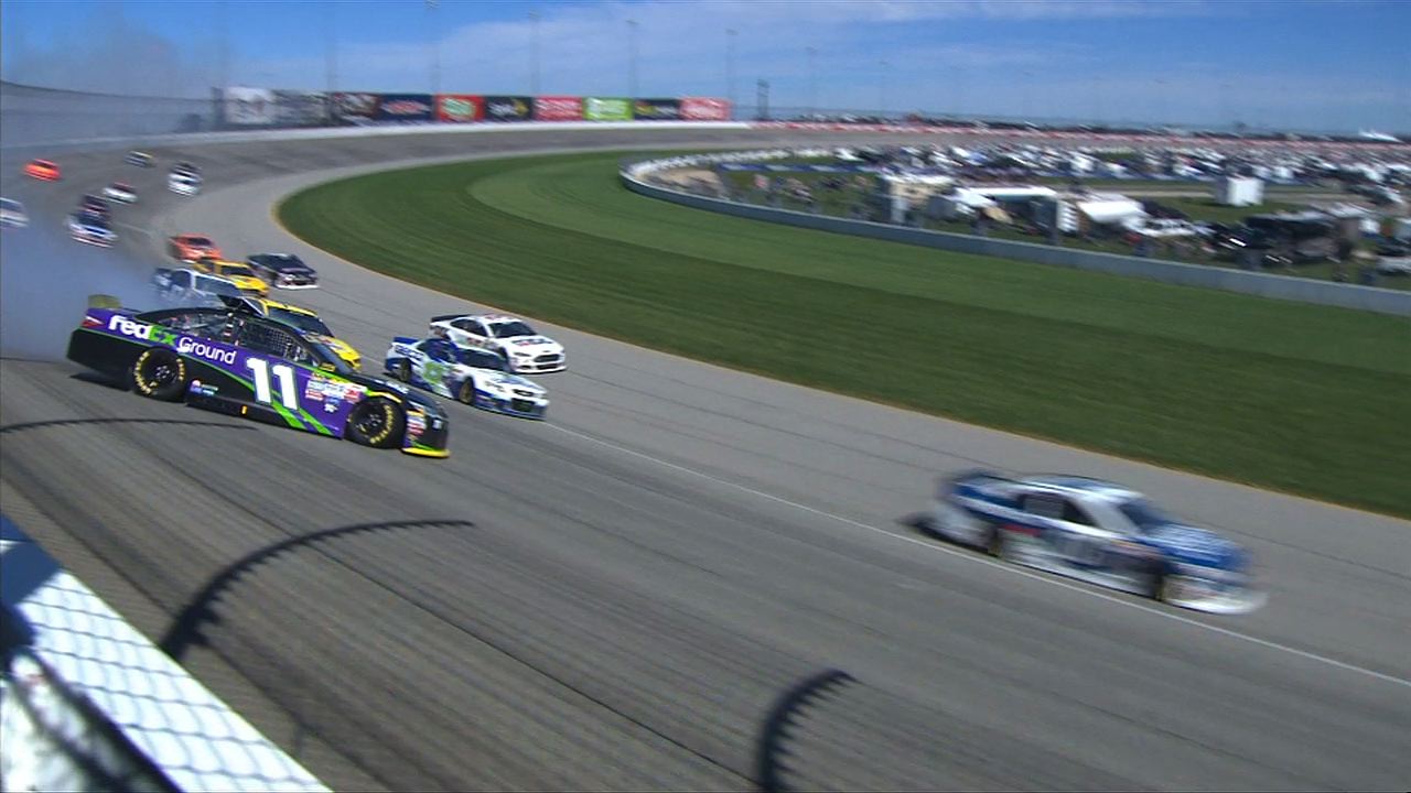 Denny Hamlin goes for a slide early in Chicagoland Chase race