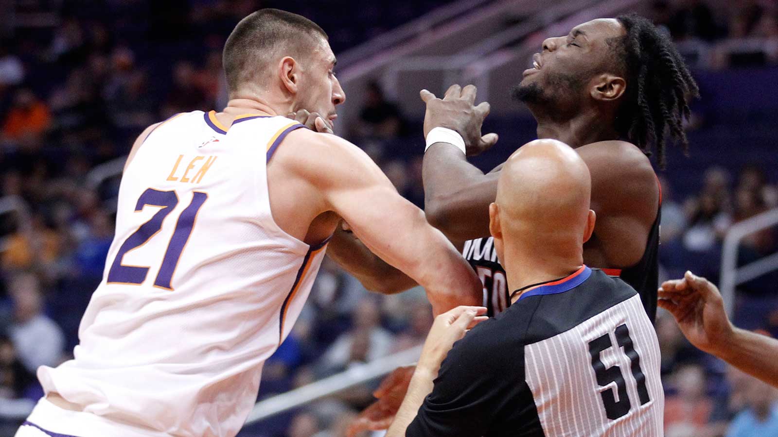 Suns fall to 1-3 in preseason with loss to Blazers; Len ejected following scuffle