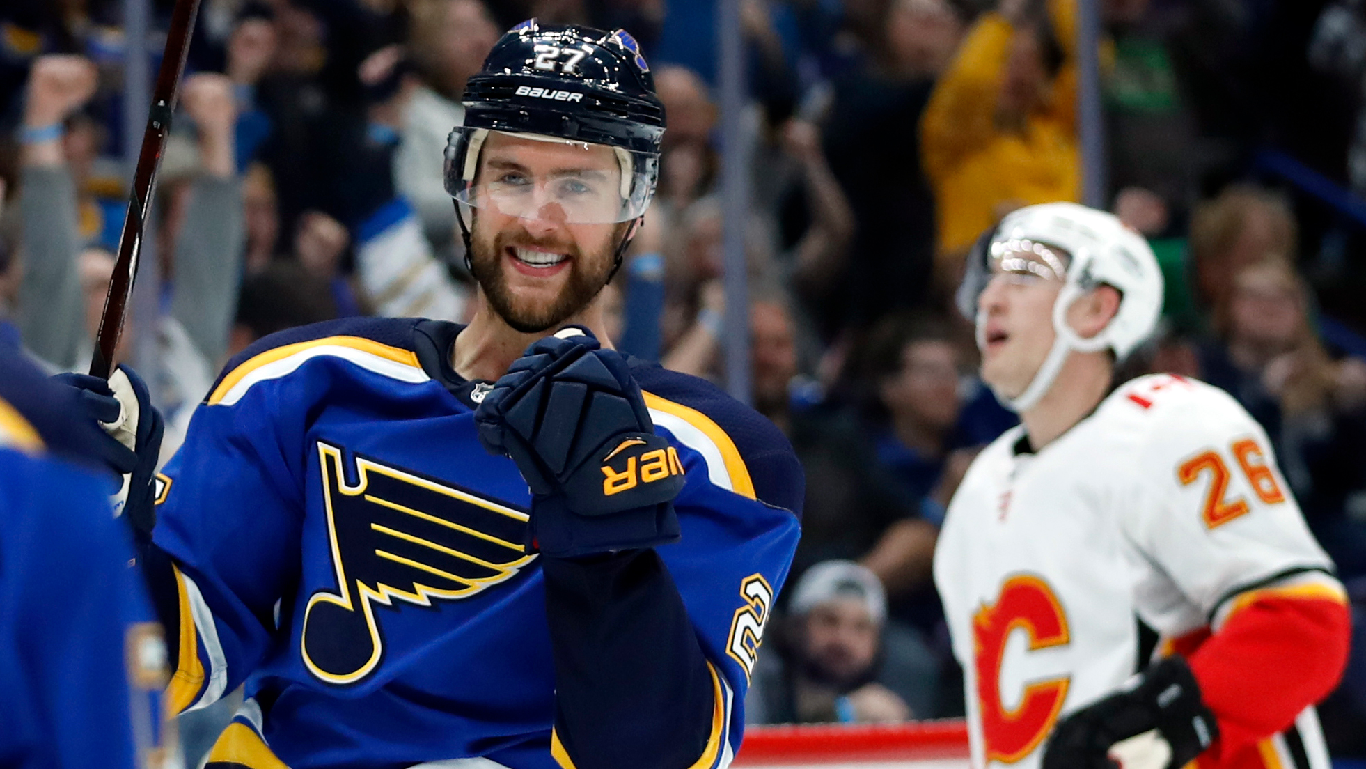 Blues keep strong start going with hard-fought 5-2 win over Flames