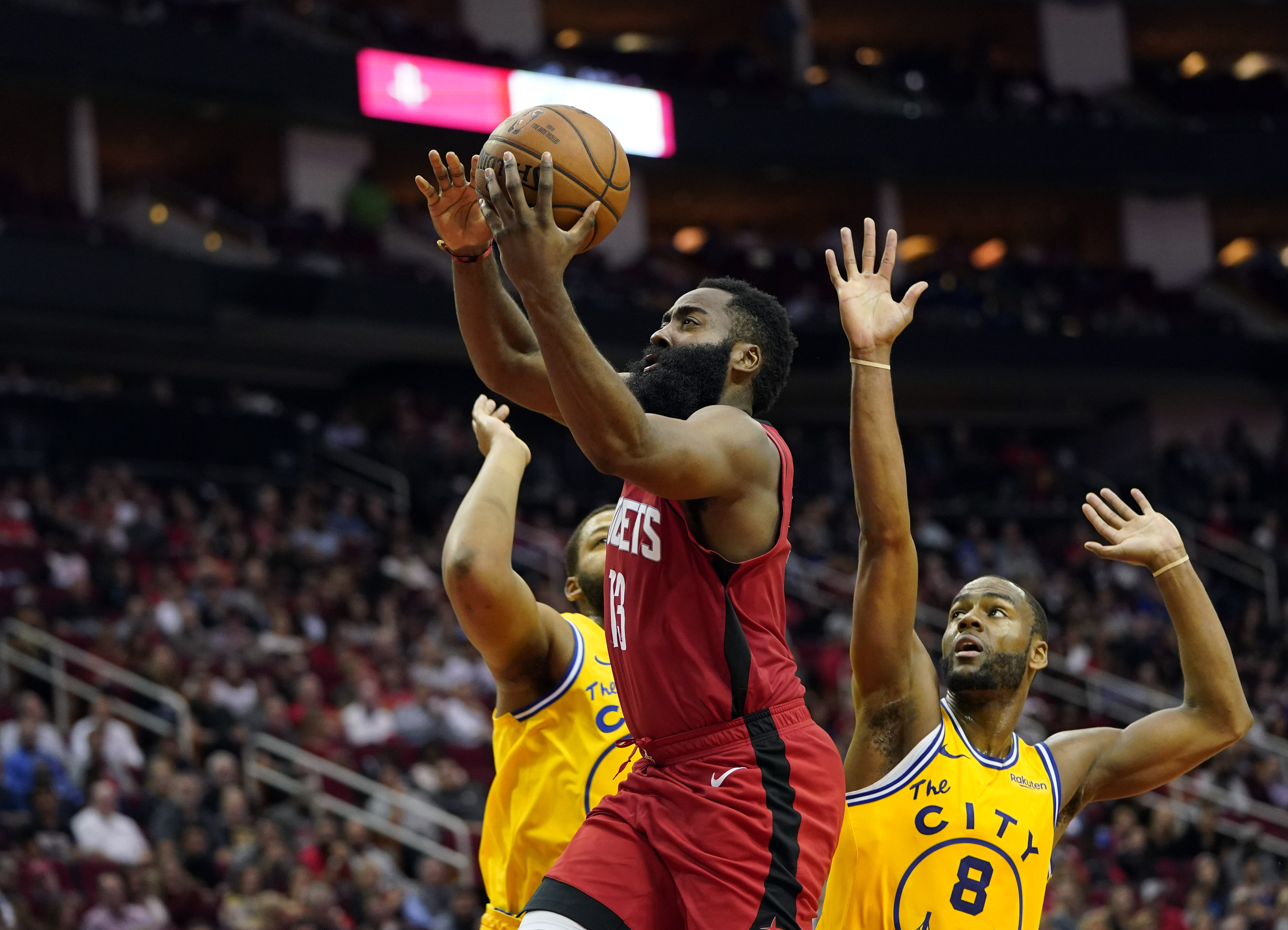 James Harden scores 36 points, Rockets rout Warriors 129-112