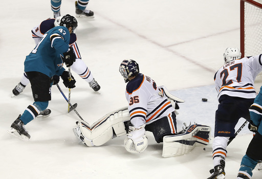 Ryan scores his first 2 in NHL, Sharks beat Oilers 6-4