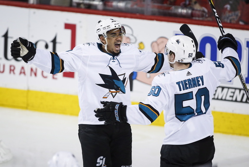 Kane scores 4 goals to lead Sharks past Flames 7-4