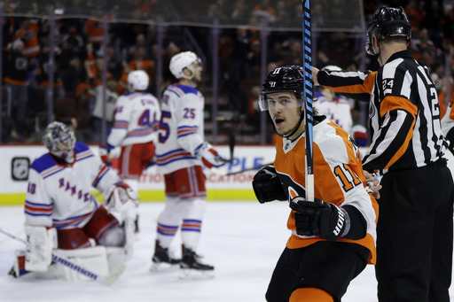 Konecny scores twice to lift Flyers over Rangers 4-3 (Mar 22, 2018)