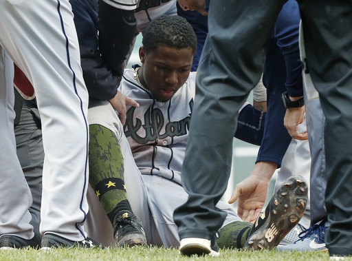 Acuna injured in a tumble, Braves beat Red Sox 7-1