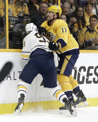 Sabres D Antipin taken off ice on stretcher at Nashville