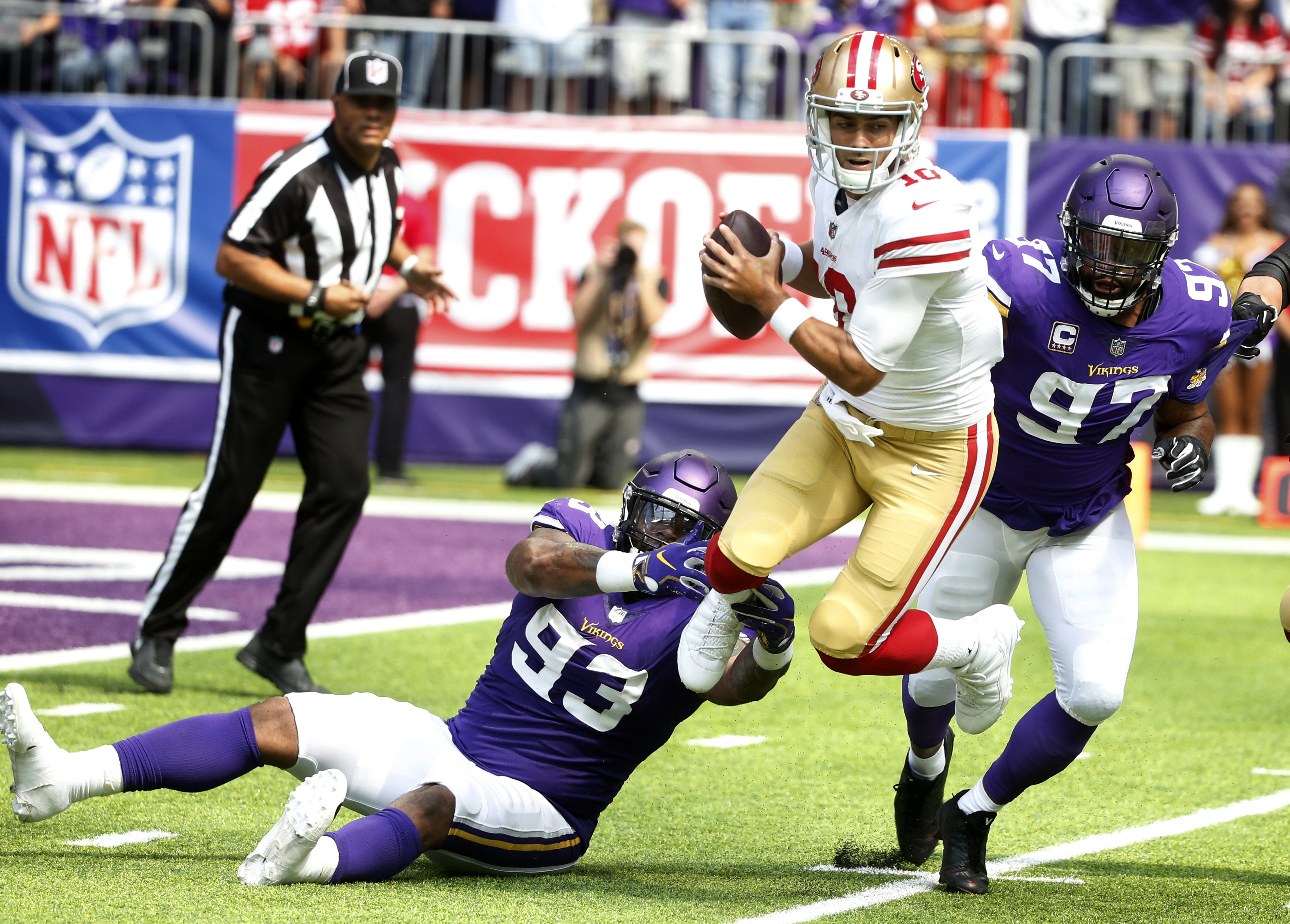 Garoppolo finally takes loss, as 49ers fall to Vikings 24-16