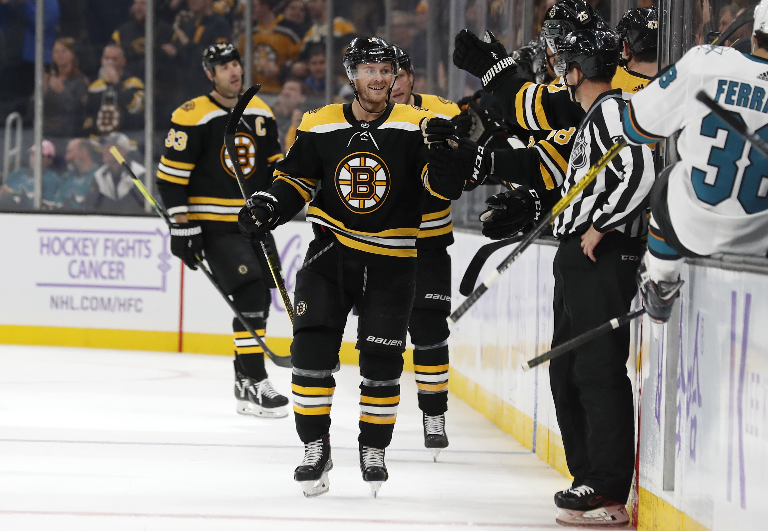 Krejci returns with goal, assist as Bruins beat Sharks 5-1