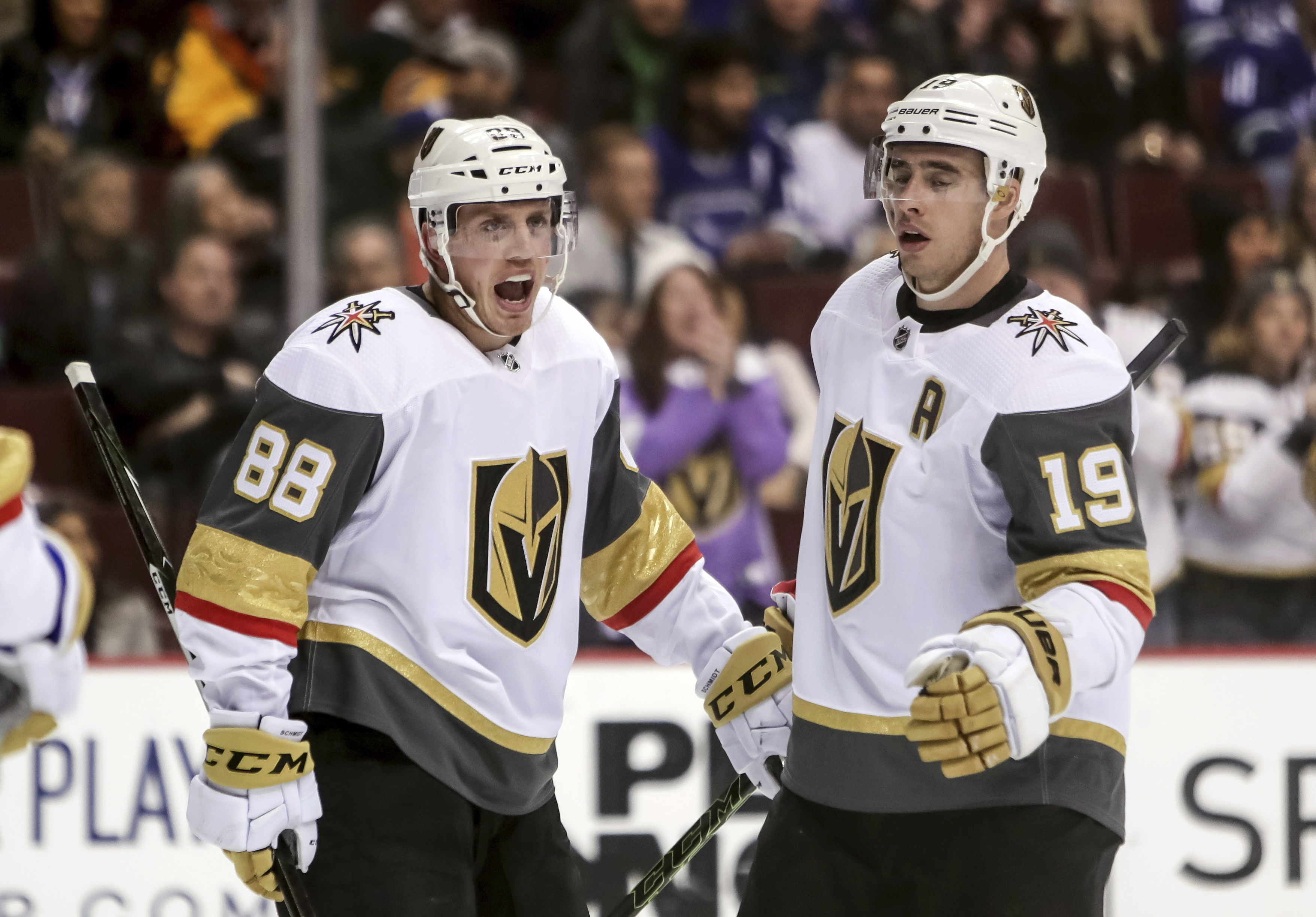 Stone scores 1st goal for Golden Knights in rout of Canucks