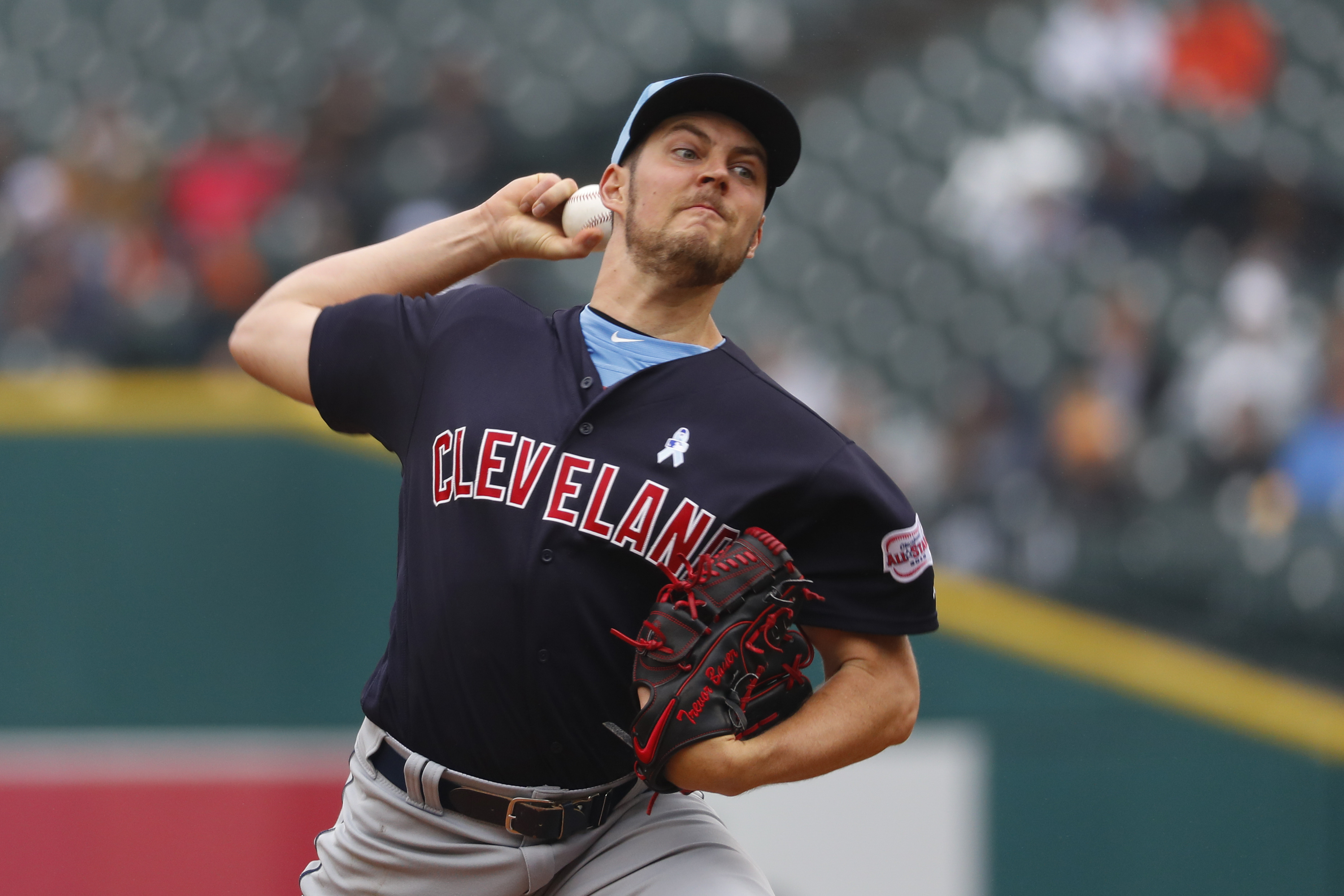 Bauer pitches 1st shutout as a pro, Indians beat Tigers 8-0