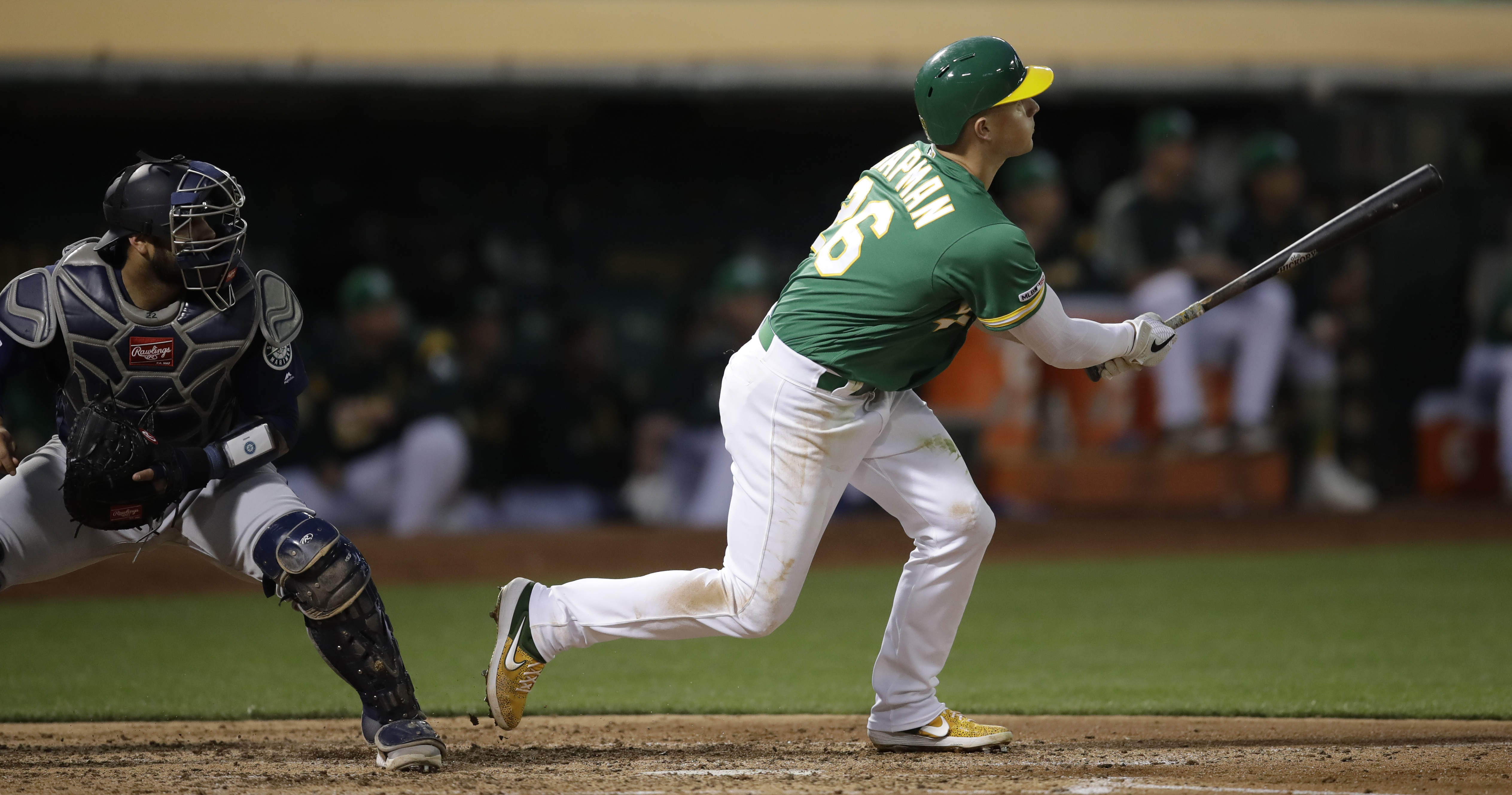 Chapman homers, drives in 5 as A's beat Mariners 9-2