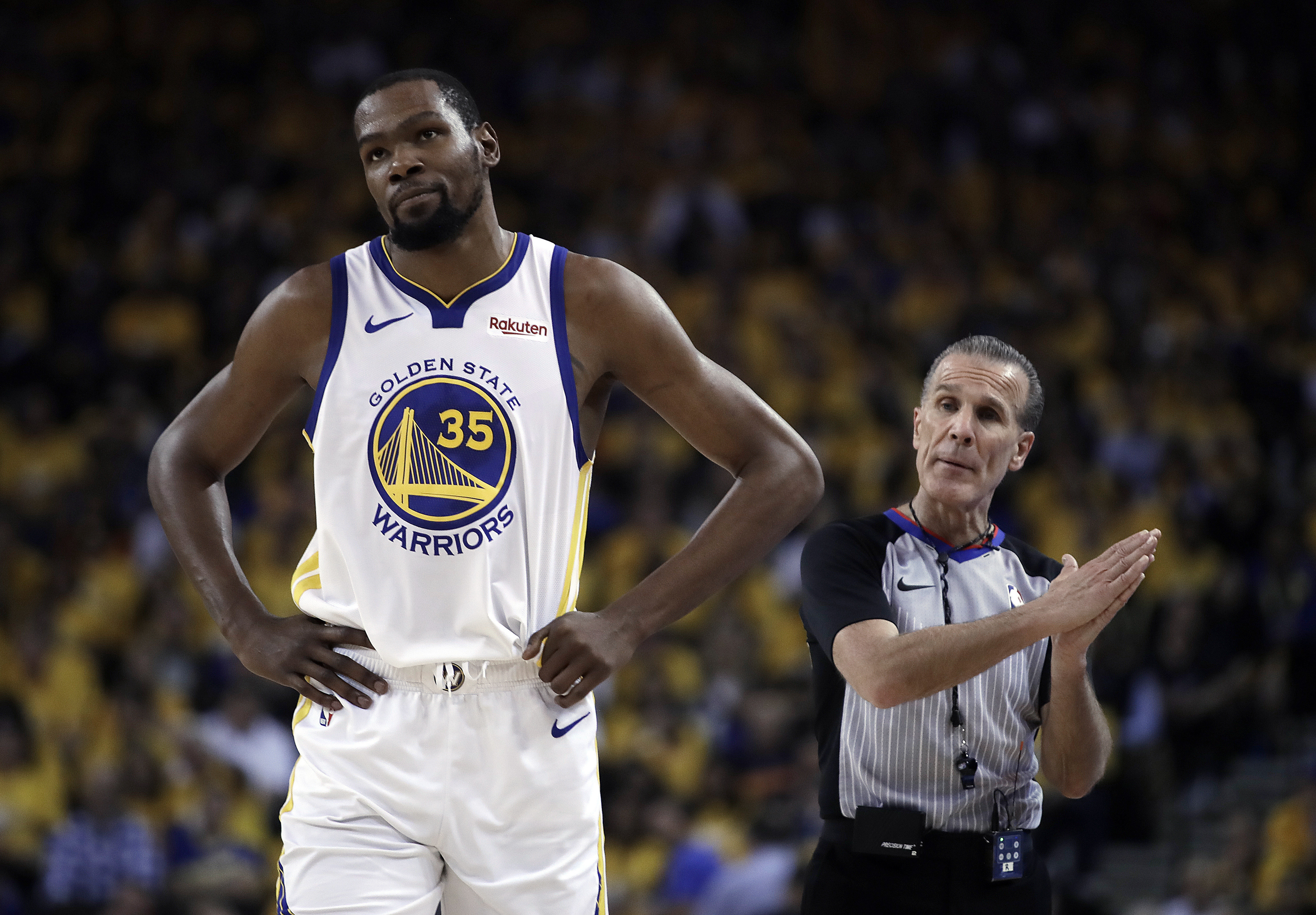 The Latest: Kevin Durant to miss remainder of Houston series