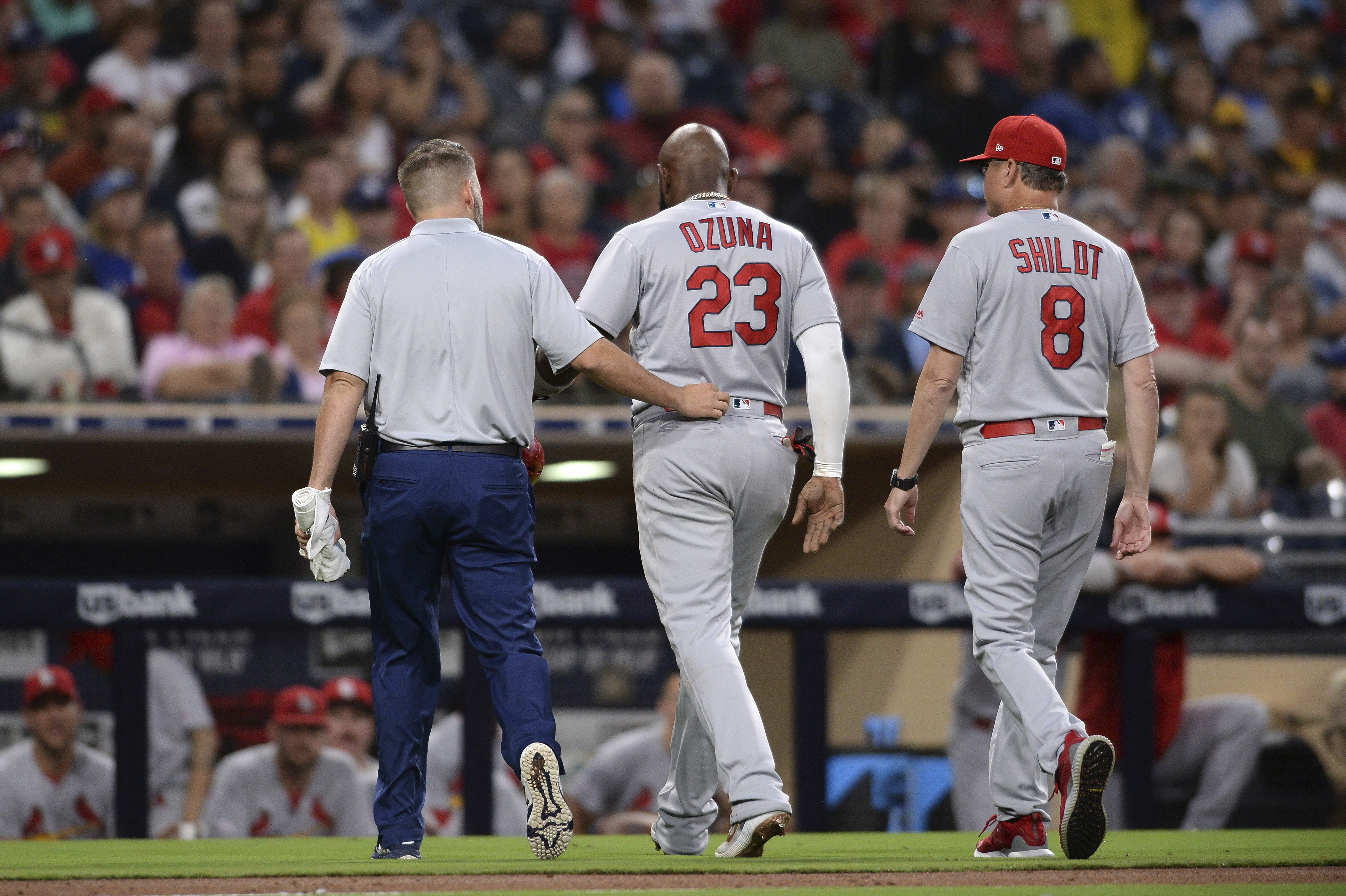 Cards place Ozuna on injured list, recall O'Neill, Thomas