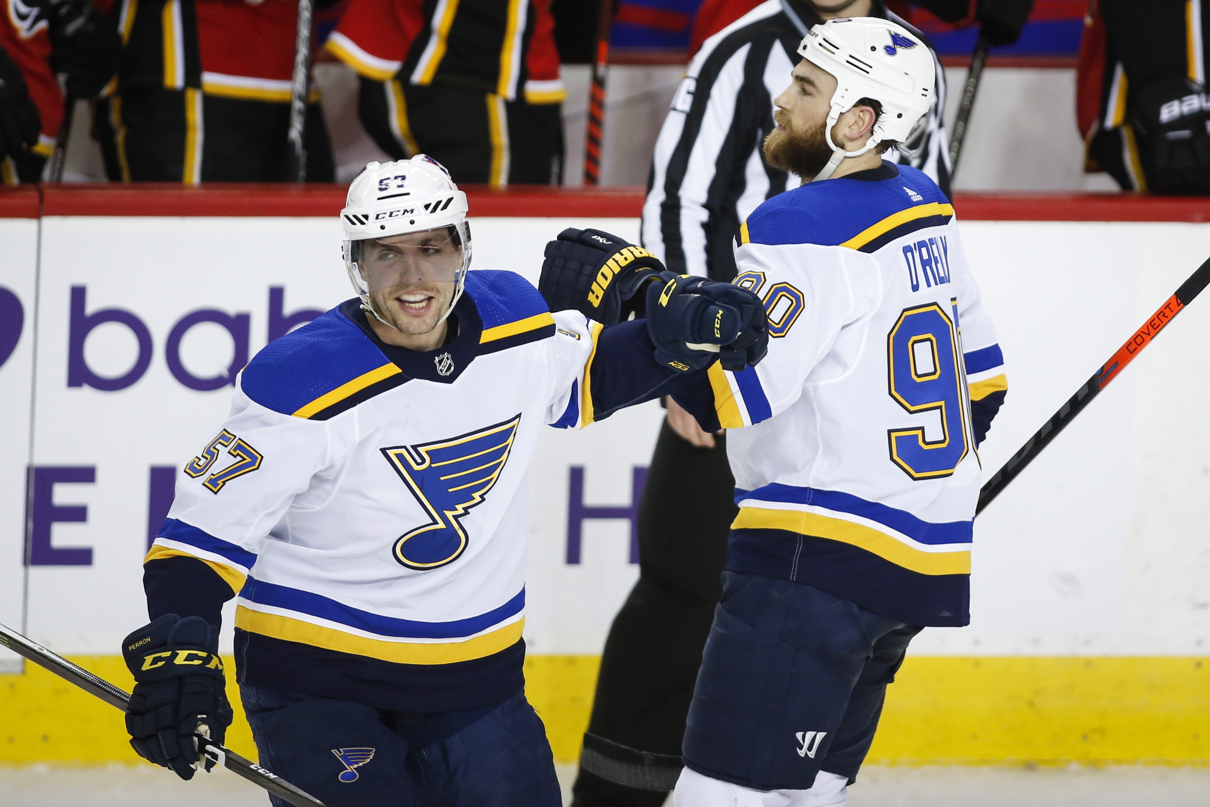 Blues get 1st SO win, beat Flames 5-4