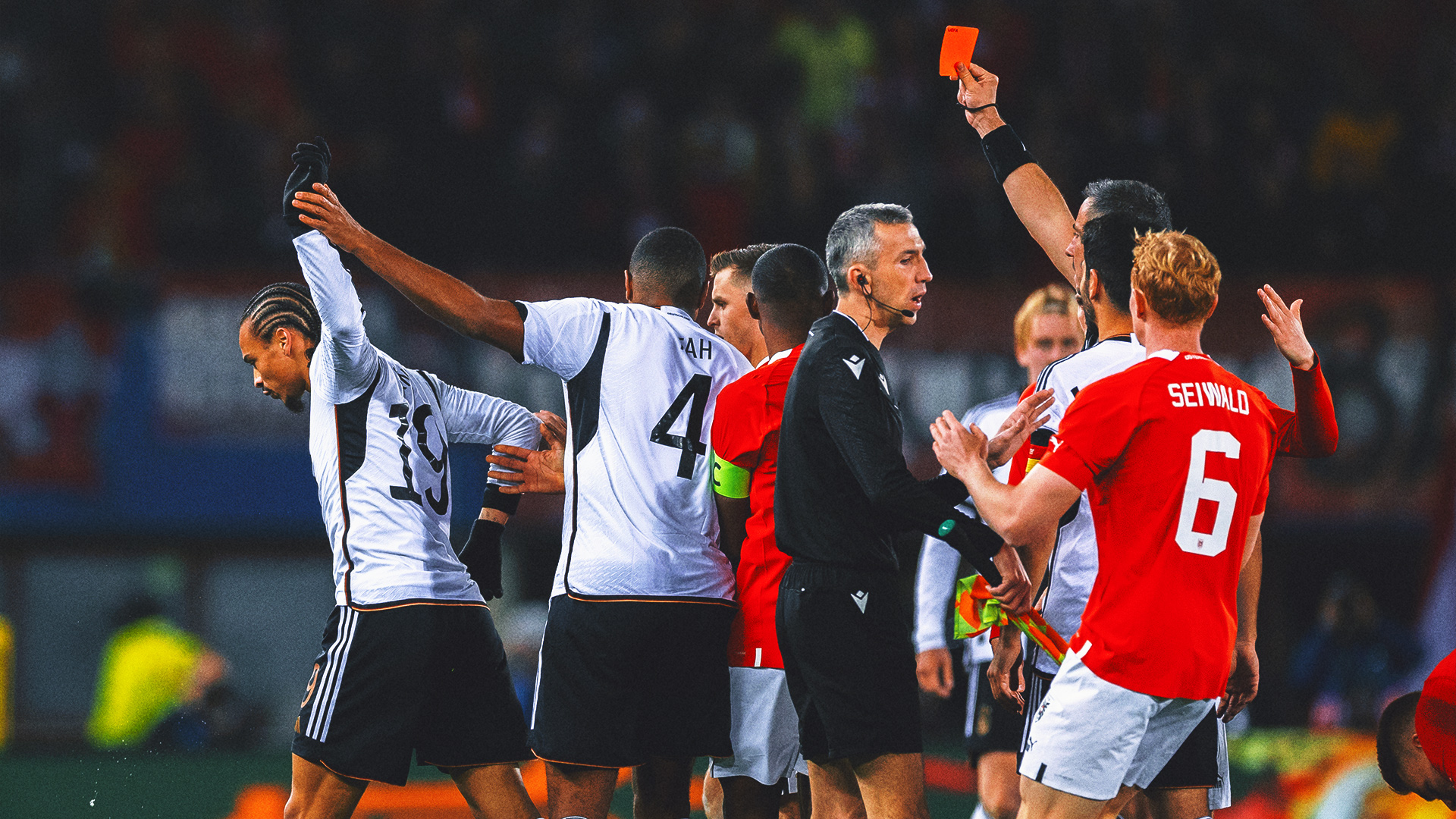 Leroy Sané sent off as Germany’s troubles deepen in 2-0 loss to Austria