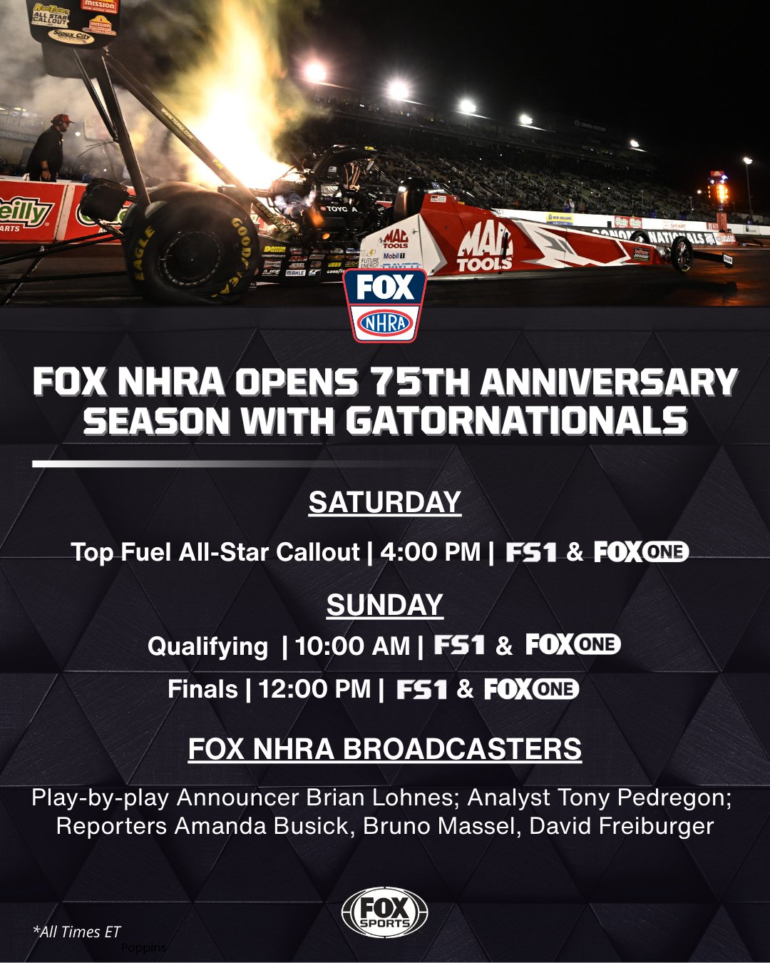 Rod Fox FOX NHRA Gatornationals Broadcast Schedule | FOX Sports